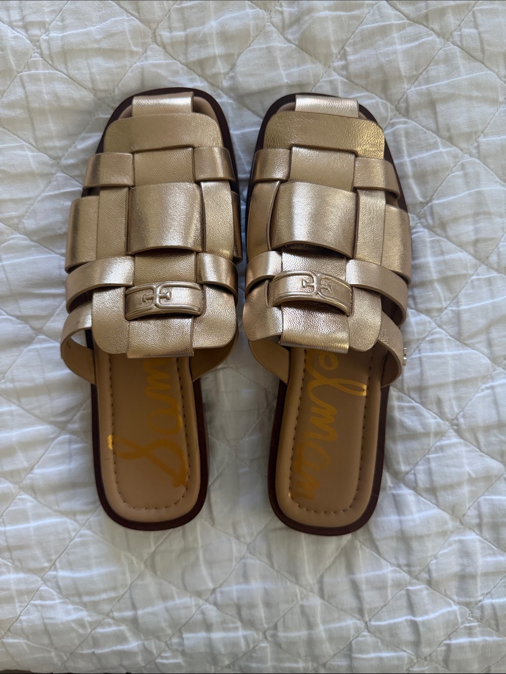 Sam Edelman Rose Gold Woven Slide Sandals
